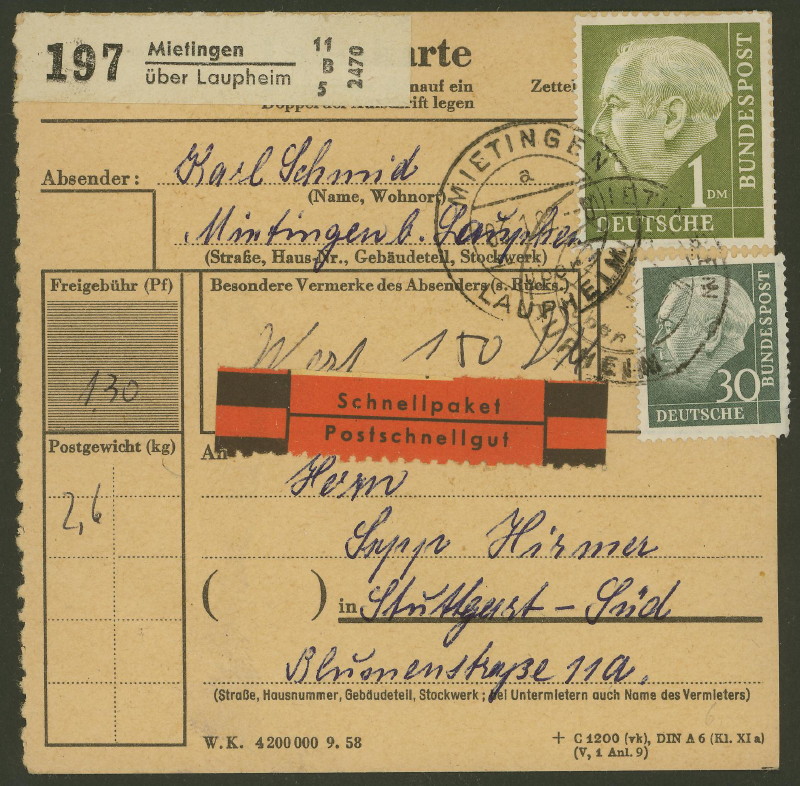 nach - Deutschland - Landpoststempel (Poststellenstempel) Mietin10