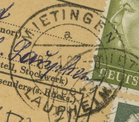 nach - Deutschland  -  Landpoststempel (Poststellenstempel) Mietin11