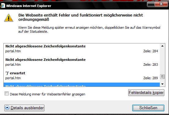 IE Fehlermeldung. Fehler10