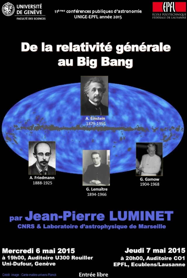 Conférence "De la relativité générale au Big Bang" à Genève et Lausanne. Affich12