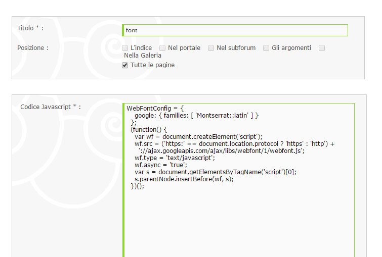 font - Javascript solo in alcune pagine per Font Google 210