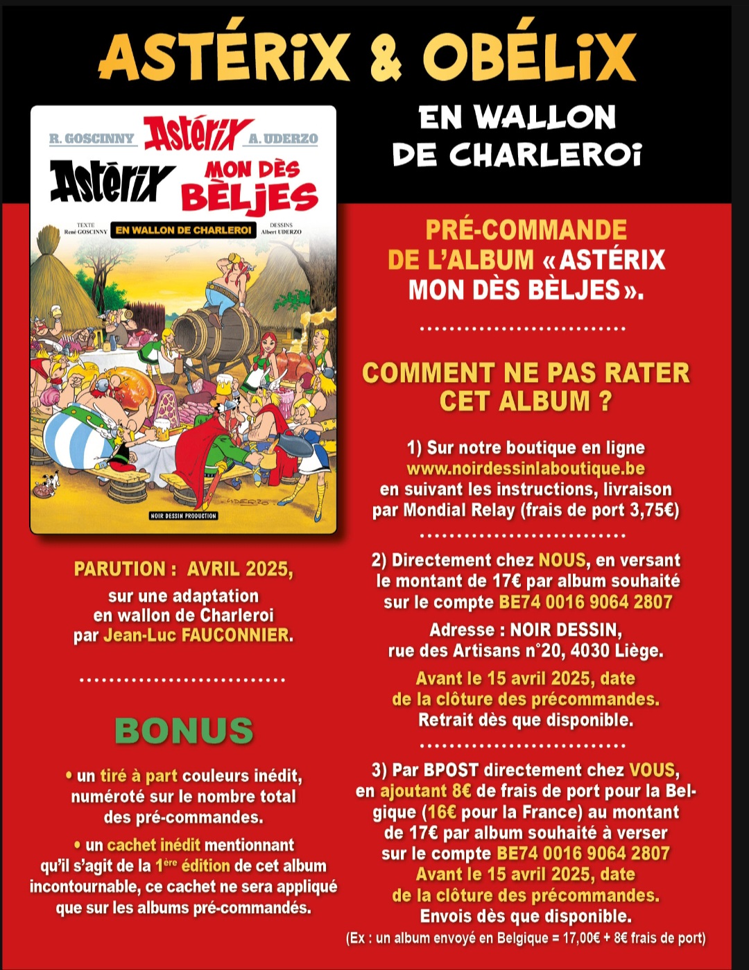 ""Astérix mon dès Bèljes" (chez les belges) en Wallon de Charleroi Une Édition Inédite 2025