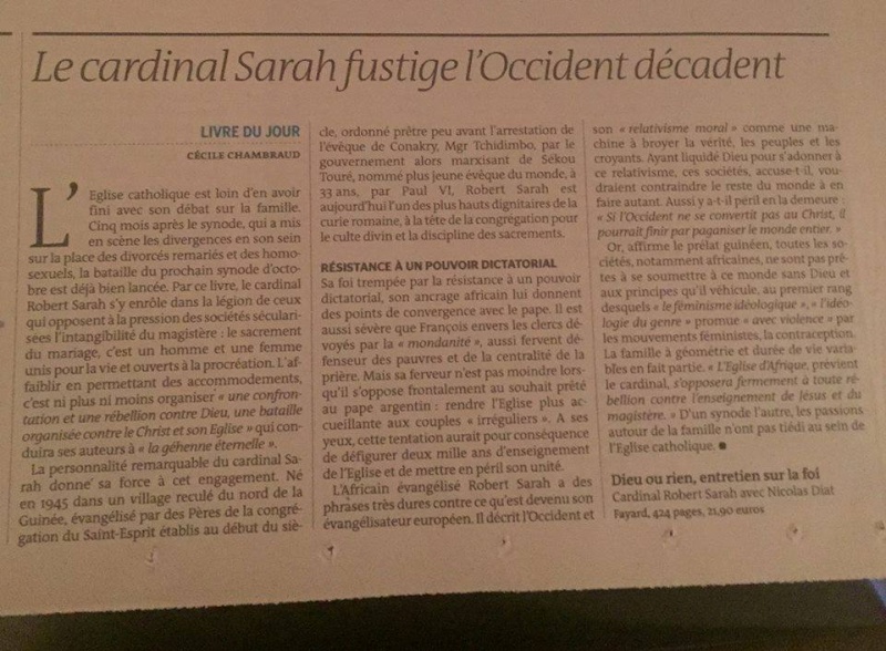 Mgr Sarah Préfet de la Congrégation pour le Culte Divin 11091210