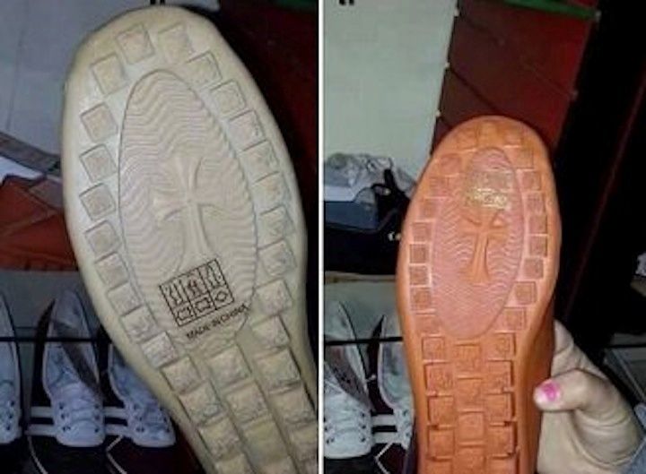 ATTENTION : N'achetez pas des chaussures dont la semelle porte une Croix ! Sans-t12