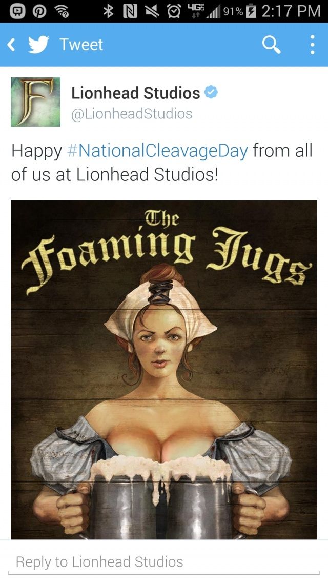 Lionhead Studio posts Fable picture for National Cleavage Day, SJWs makes them delete it. Fable10