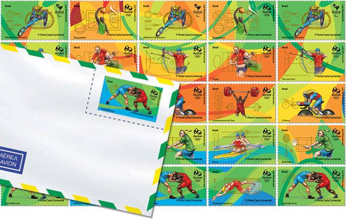 Timbres (Brésil) - Jeux Olympiques de Rio 2016 (Basket Rugby Haltérophilie Aviron Natation Tir à l'Arc Cyclisme Badminton Lutte) Rio20110