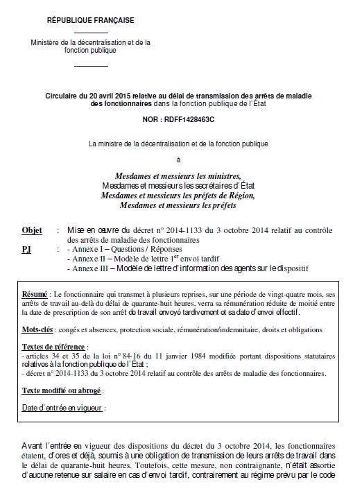 Arrêts maladie:«Plusieurs»retards=2 ou beaucoup? Circulaire 20.04.2015 2015-017