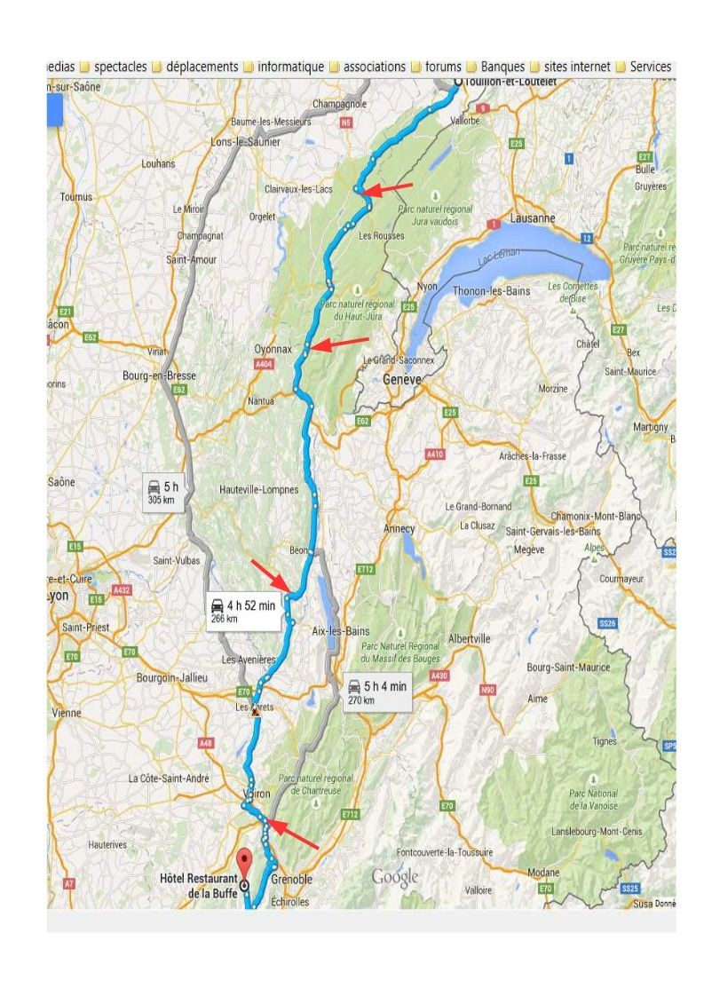 Road book pour l'équipe franc comtoise Trajet11