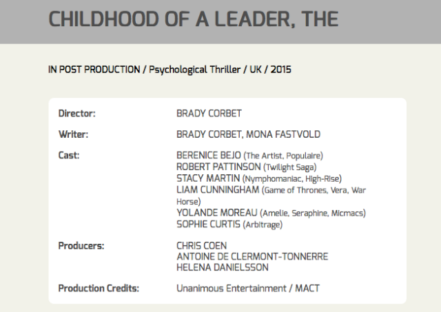 THE CHILDHOOD OF A LEADER NOW IN POST-PRODUCTION 4410