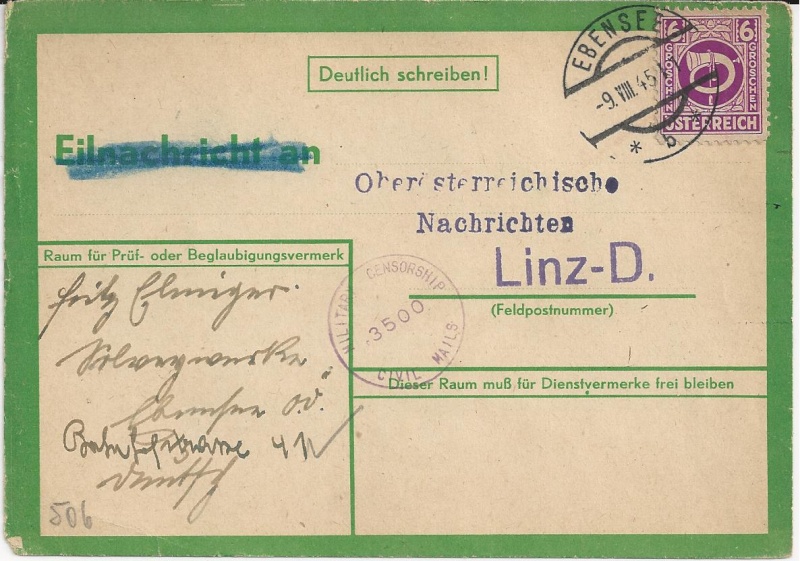 1945 - Notmaßnahmen und Provisorien bei Postkarten 1945-1948 Bild42