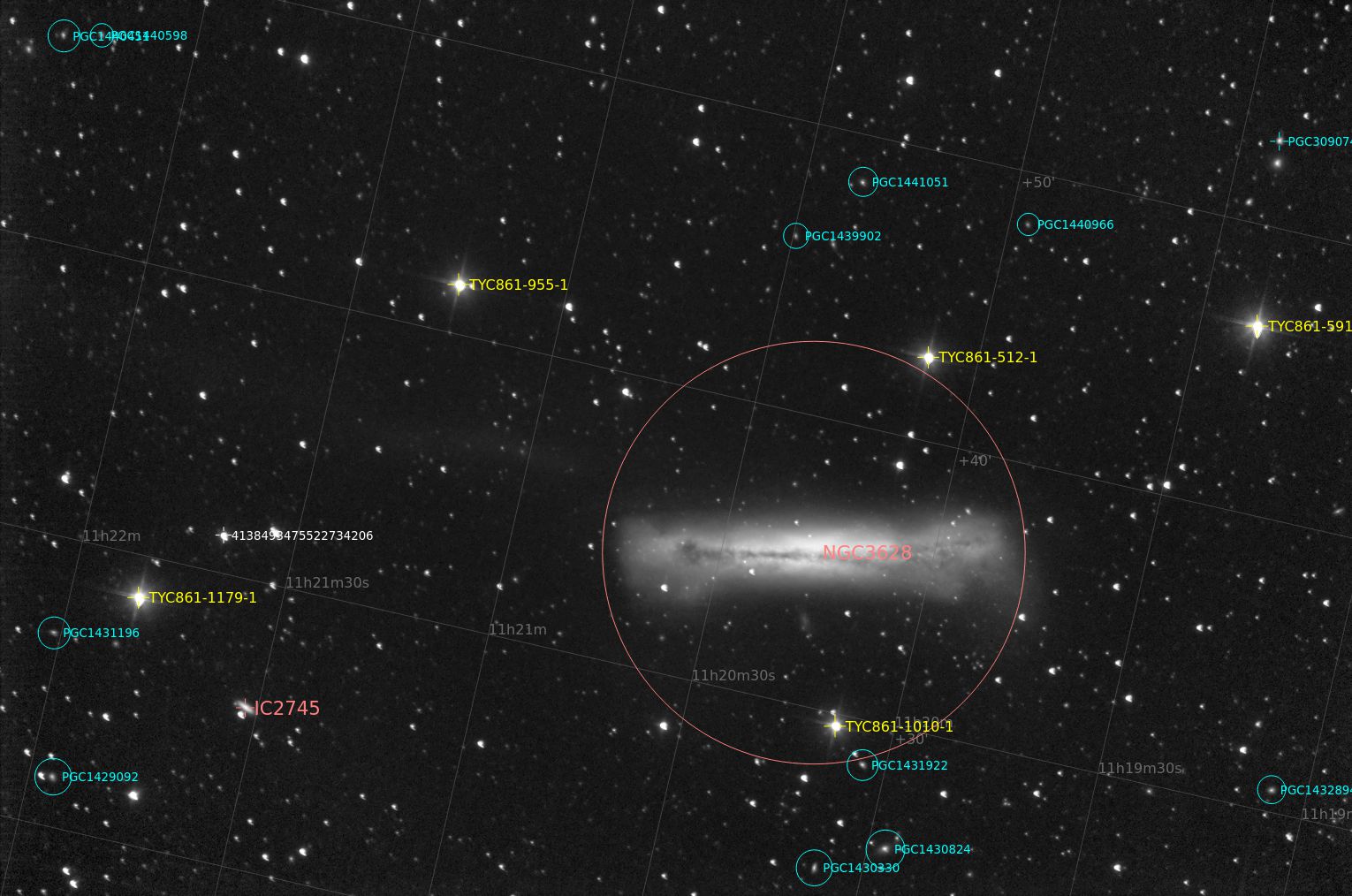 Trio de galaxies du Lion au T60, Pic du Midi Map10