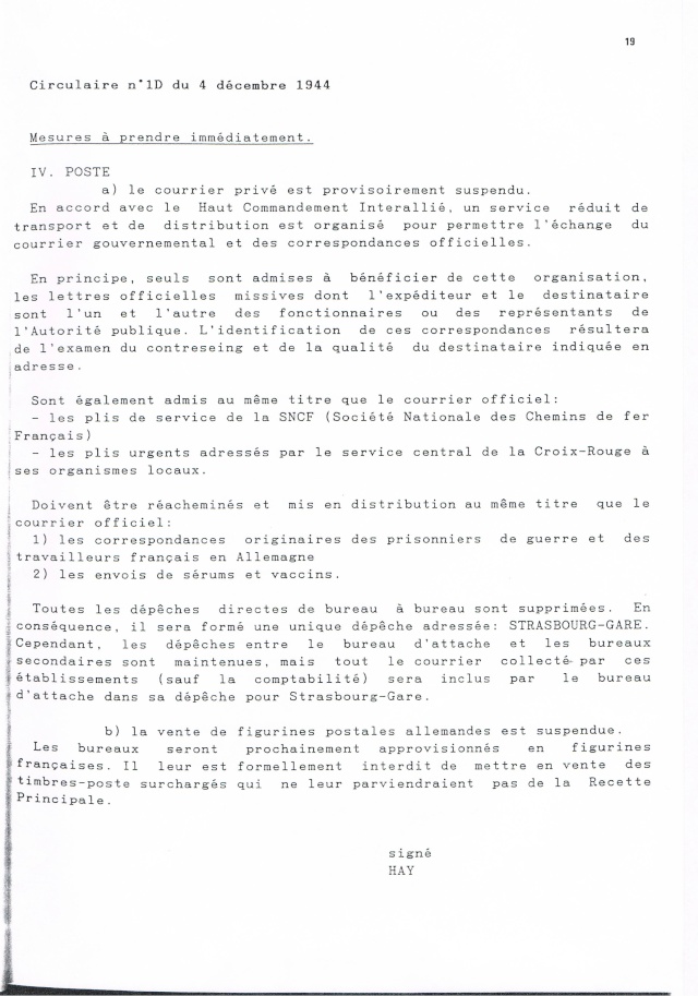  Rapport sur  les  conditions de reprise et de remise en marche des services postaux d’Alsace et de Lorraine après la Libération.     Ccf18010