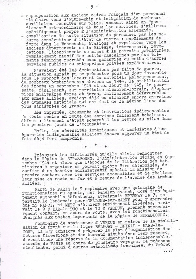 Rapport sur les conditions de reprise et de remise en marche des services postaux d’Alsace et de Lorraine après la Libération. Ccf19015