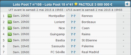 LOTOFOOT 7 N°105   SAMEDI 02 MAI 2015 10510