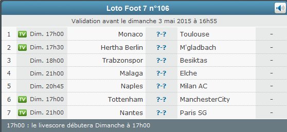 LOTOFOOT 7 N°106 DIMANCHE 03 MAI 2015 10612