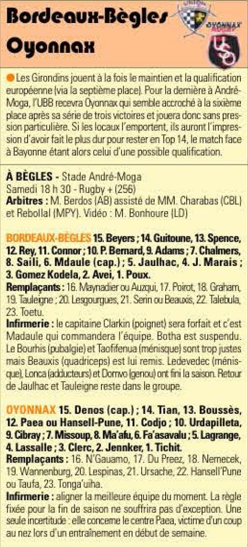 TOP14 - 24ème journée : UBB / Oyonnax (Jubilé du Stade Moga) - Page 6 Sans_t21