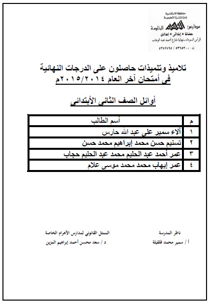 أوائل الصف الثانى الابتدائى 2014-2015 214