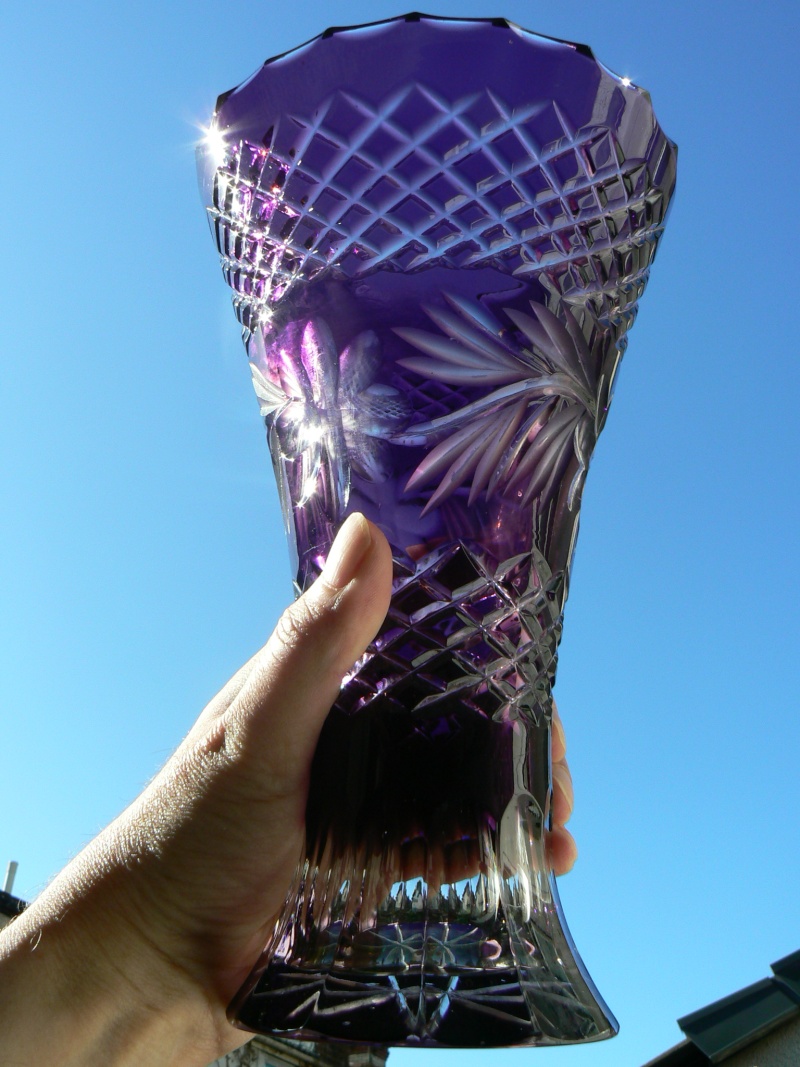 Large purple vase with molded and cut glass,who is it by? P1180329