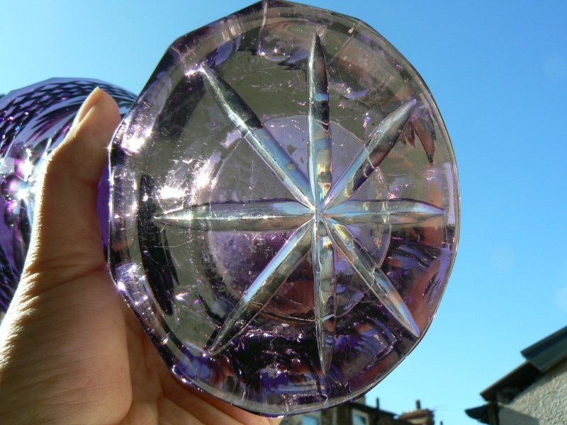 Large purple vase with molded and cut glass,who is it by? P1180330