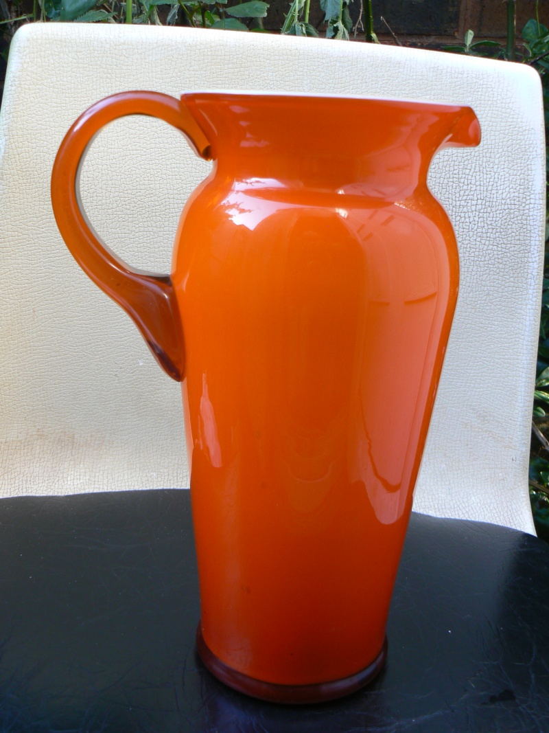 Tall Orange cased Glass jug,any maker P1180412