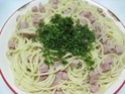 Spaghettis au chorizo et dés de jambon. 10387510
