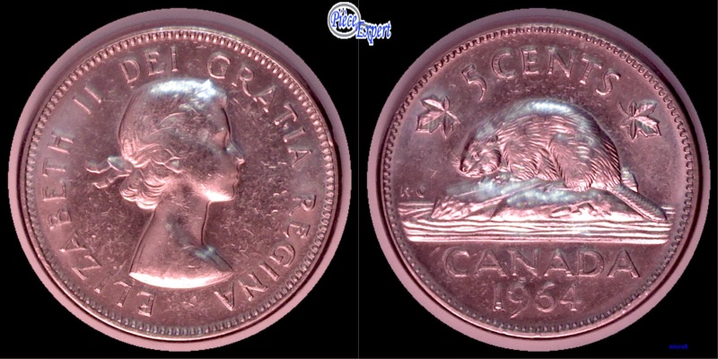 1964 - Effet Flamboyant Avers & Coin Fendillé, Accumulation , Coin Désaligné Revers 5_cent61