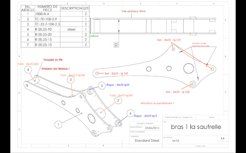 Sauterelle - notice de montage : complements Bras110