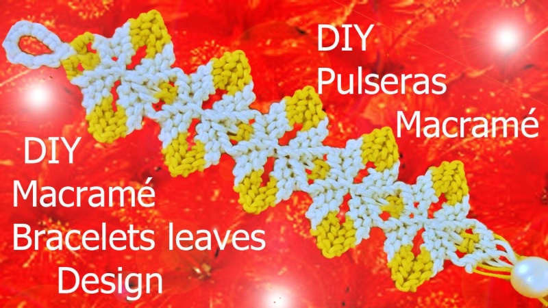 Pulsera con diseño de hojas (tecnica de macrame) Maxres11