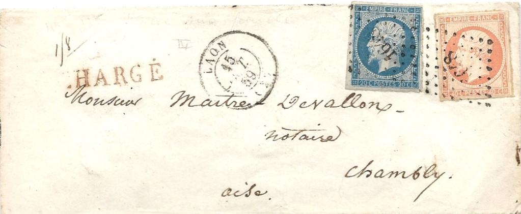 Tarif postal - Lettre Chargée 1859 Laon_c13
