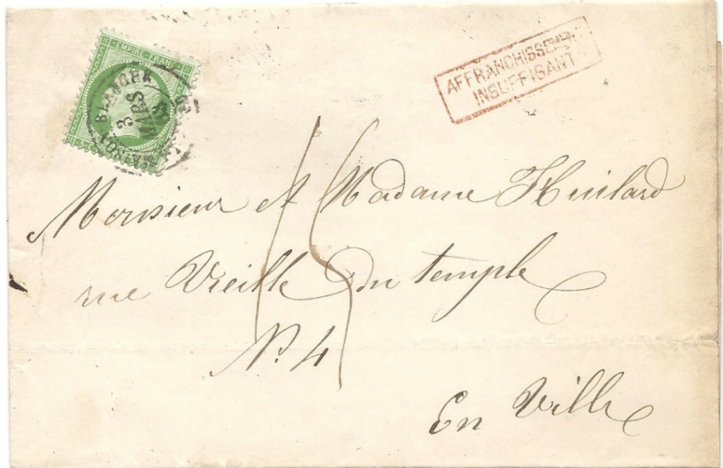 Lettre locale de LA MAISON BLANCHE taxée 15c Numzor56