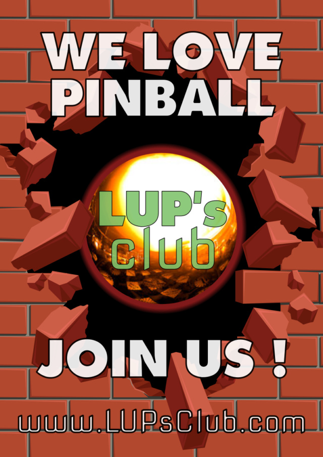 Une affiche LUP's Club sur le mur du Pinball Bites Lupscl11