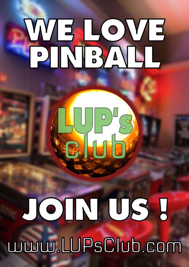 Une affiche LUP's Club sur le mur du Pinball Bites Lupscl12