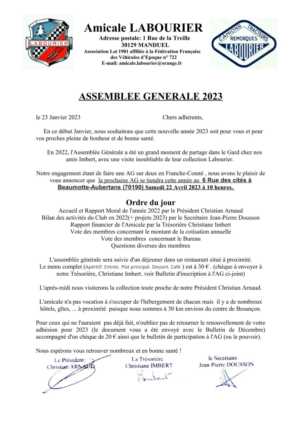ASSEMBLEE GENERALE 2023 à BEAUMOTTE-AUBERTANS  Convoc10