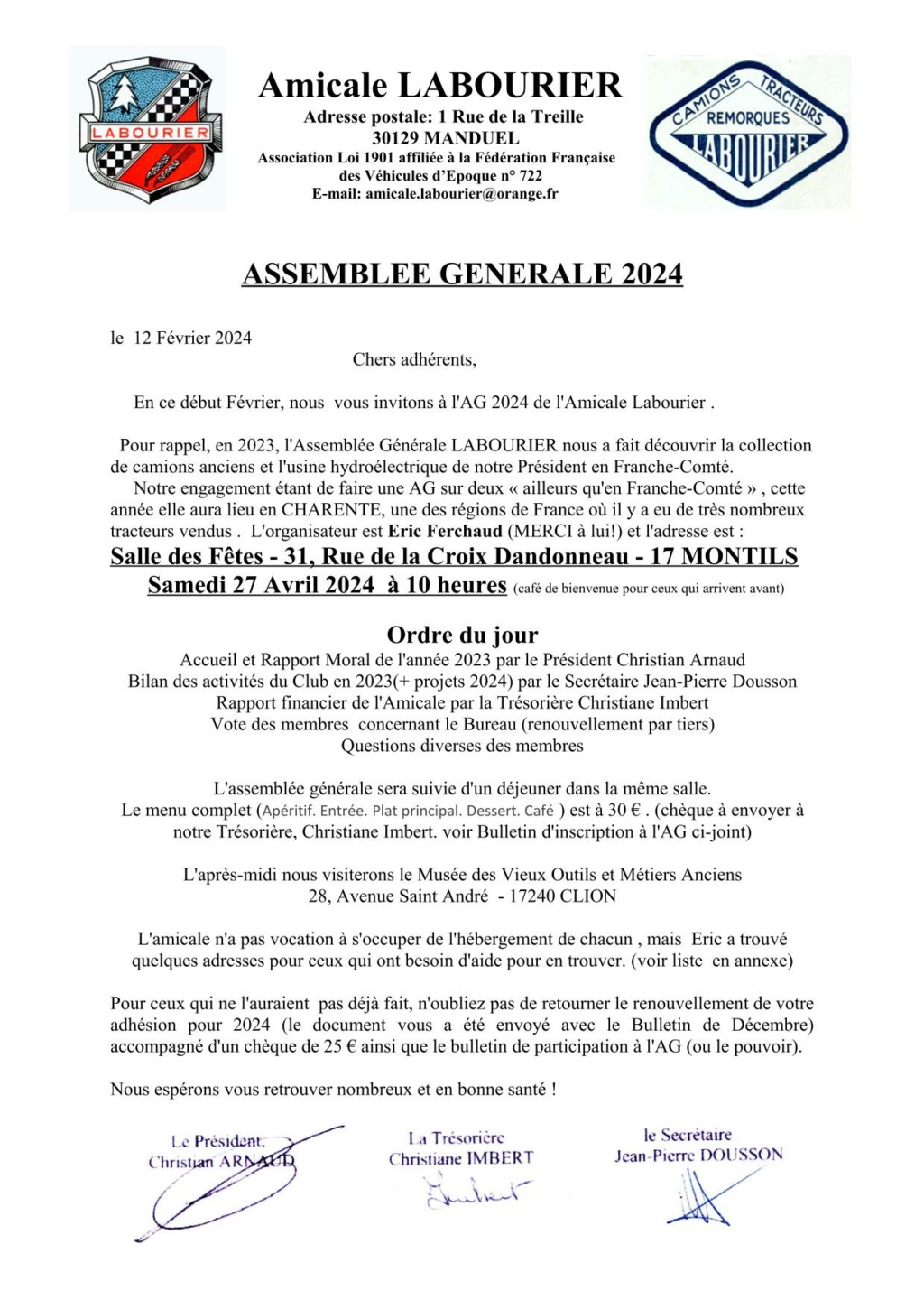 Assemblée Générale 2024 à MONTILS (Charente Maritime) Convoc11