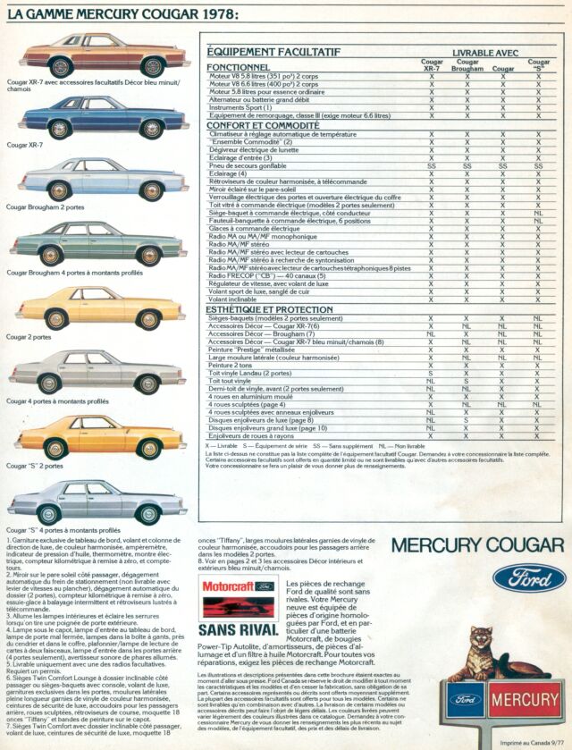 Brochures Ford & Mercury en francais 1978co21