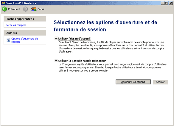 Activer ou dsactiver l'cran d'accueil de Windows XP Perso012