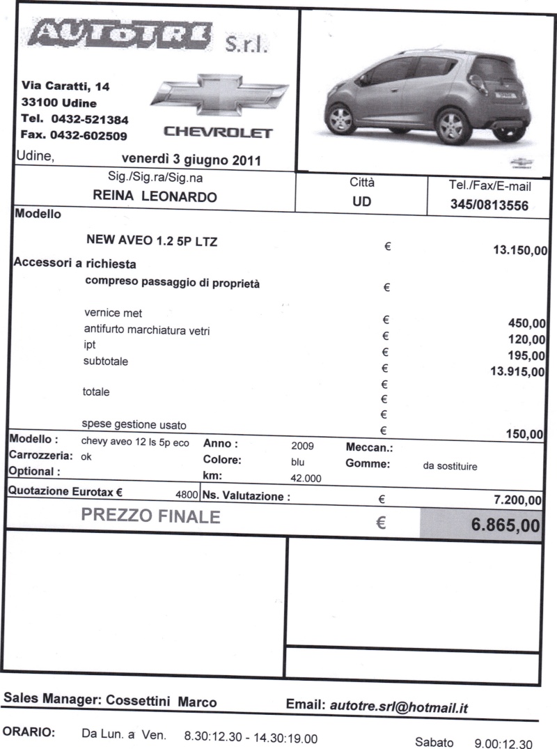 Preventivo Aveo LS 2008 a Aveo LTZ 2011 03-06-10