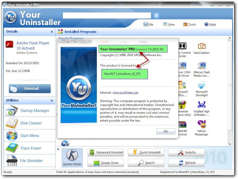 HANG - Your Uninstaller 2010 Pro 7.0.2010.30 - Trình gỡ bỏ phần mềm hàng đầu thế giới  Yu201010