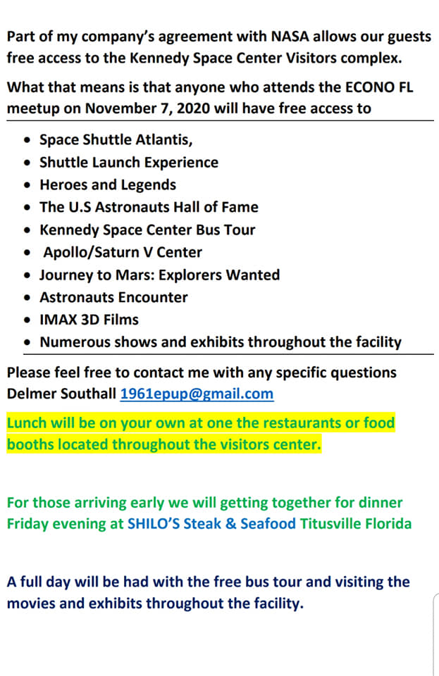 Econo FL Meet at Kennedy Space Center in November Econof14
