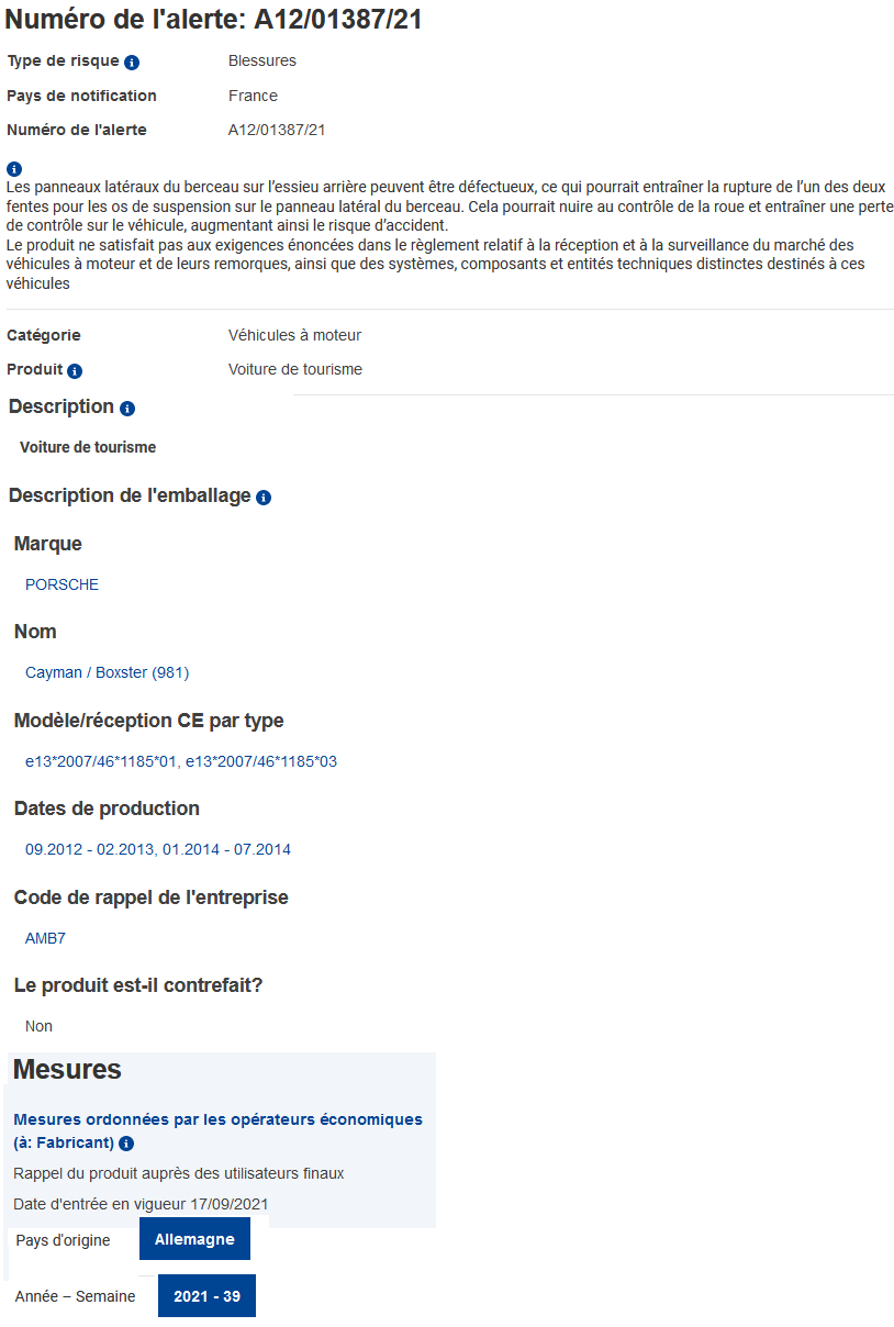 Rappel Boxster 981/Cayman 138710