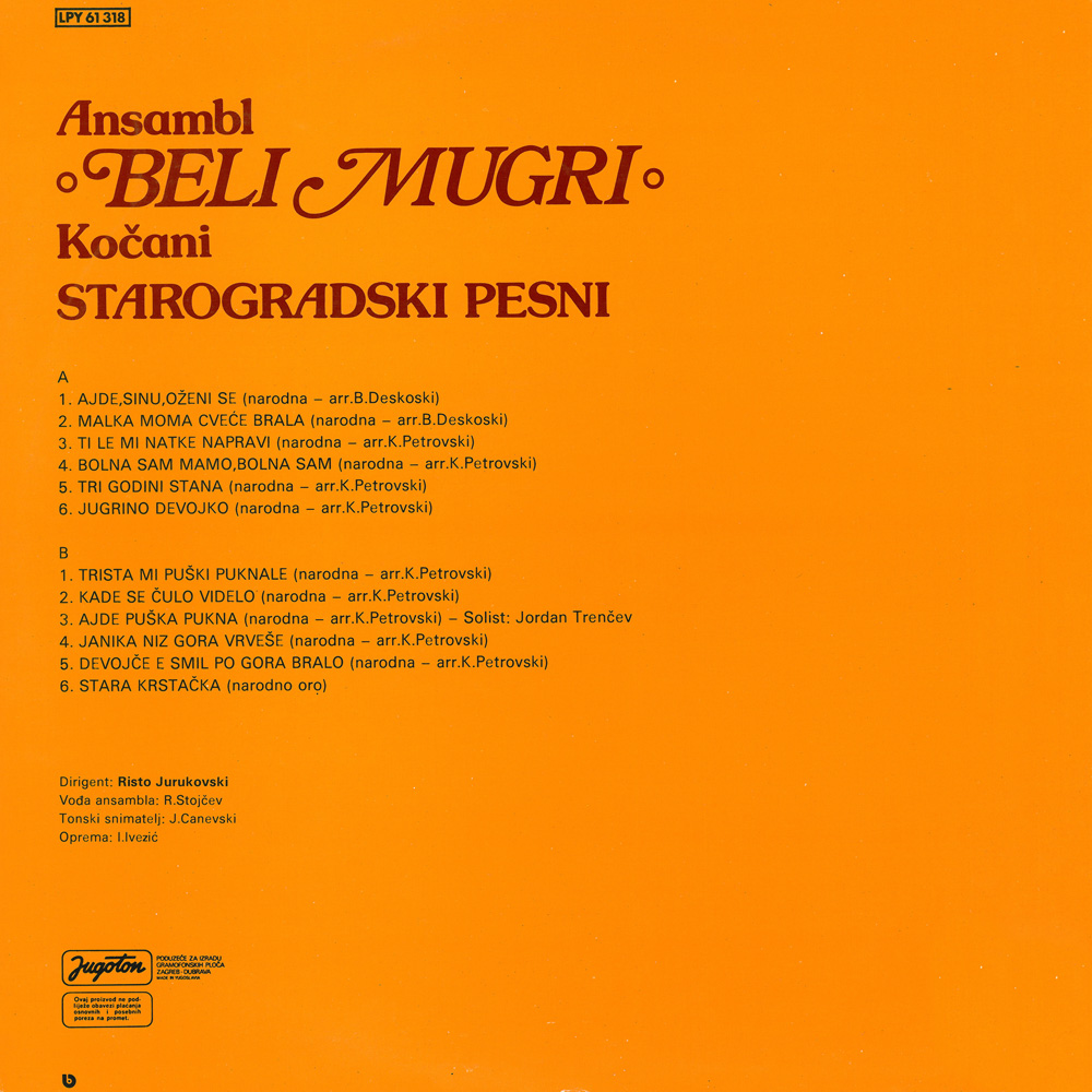 Ansambl Beli mugri Kocani - Starogradski pesni (1976) B16