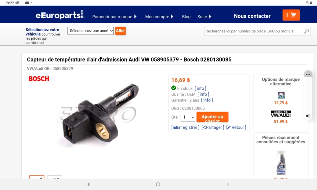 sonde température boite a air Screen35