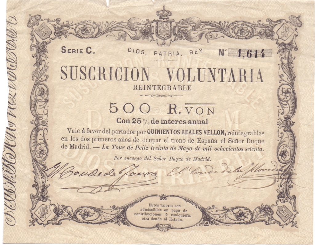 500 Reales de Vellon 1870 Carlos el pretendiente. Es500r10
