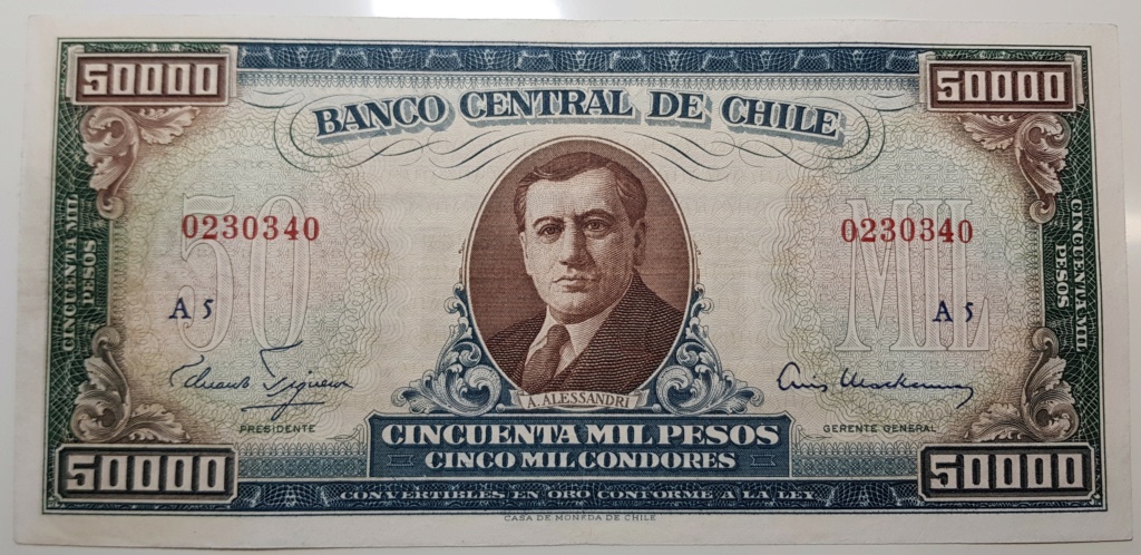 50 Escudos Chile, validados sobre 50.000 pesos. 1960-1 20210221