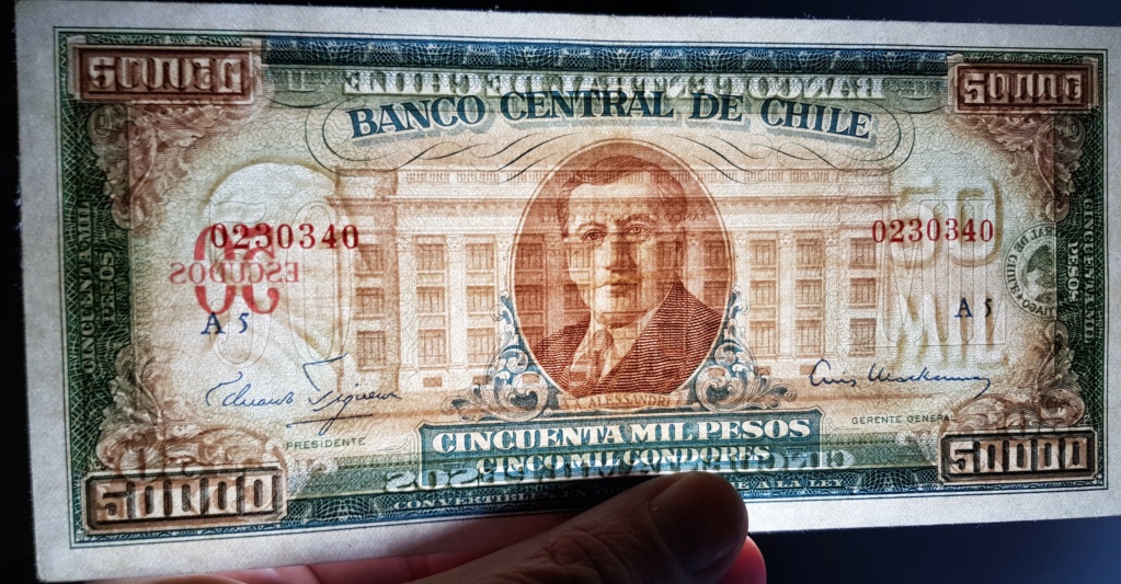 50 Escudos Chile, validados sobre 50.000 pesos. 1960-1 20210222