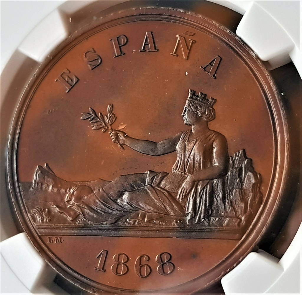 España, 5 Pesetas del Gobierno Provisional 1868. Medalla de Bronce 20230324