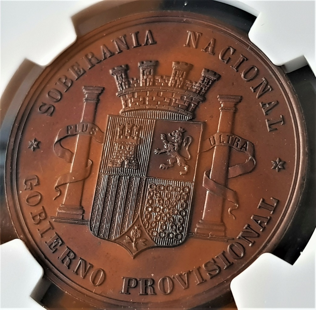 España, 5 Pesetas del Gobierno Provisional 1868. Medalla de Bronce 20230326