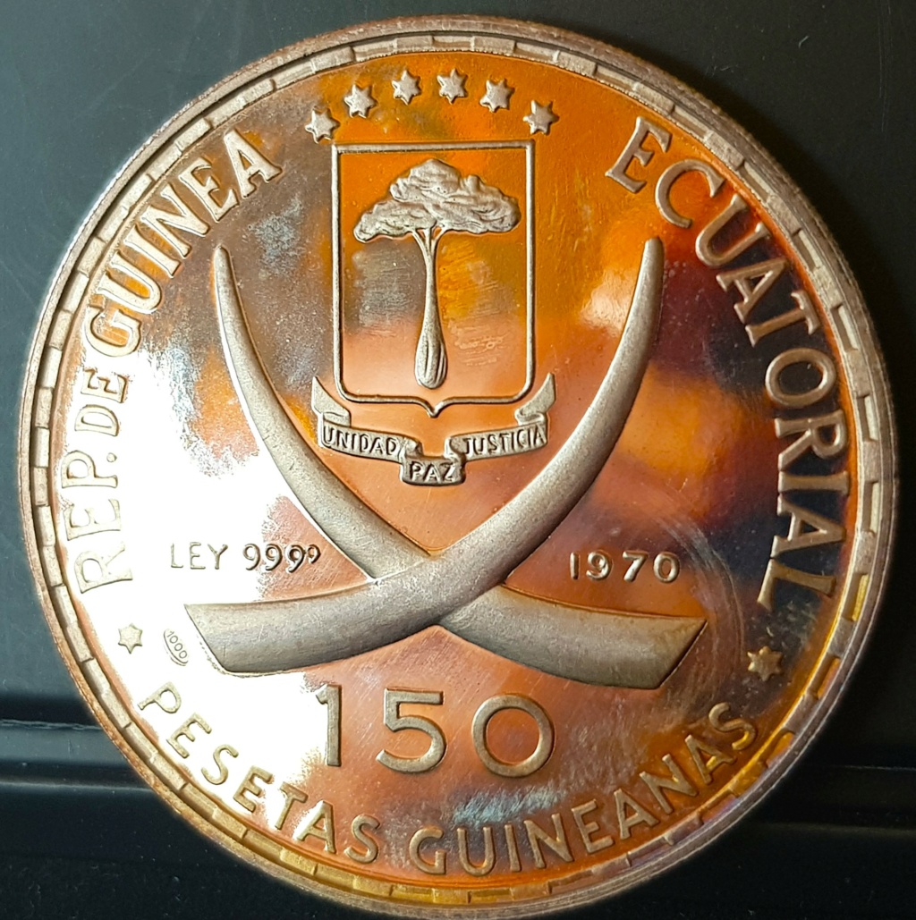 Guinea Ecuatorial, 150 pesetas guineanas de 1970. Cabeza de Mercurio 20231117