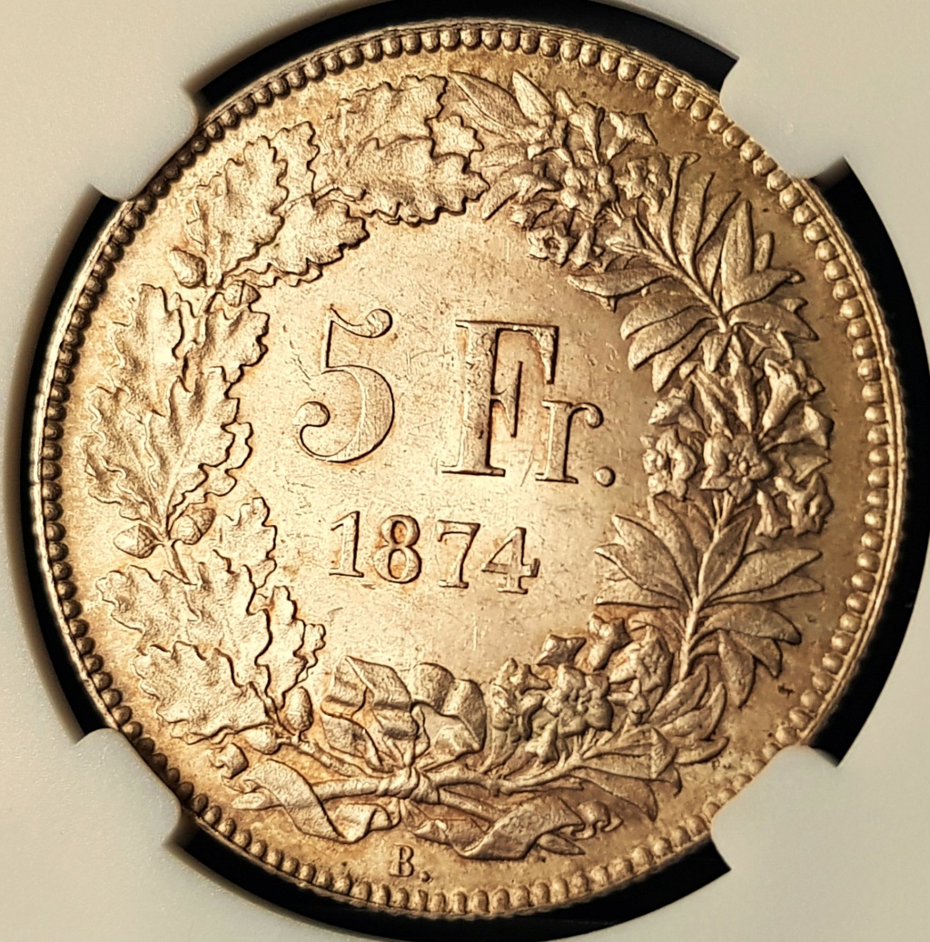 Suiza, 5 Francos de 1874 B. La Belleza de Helvetia sentada 20240218