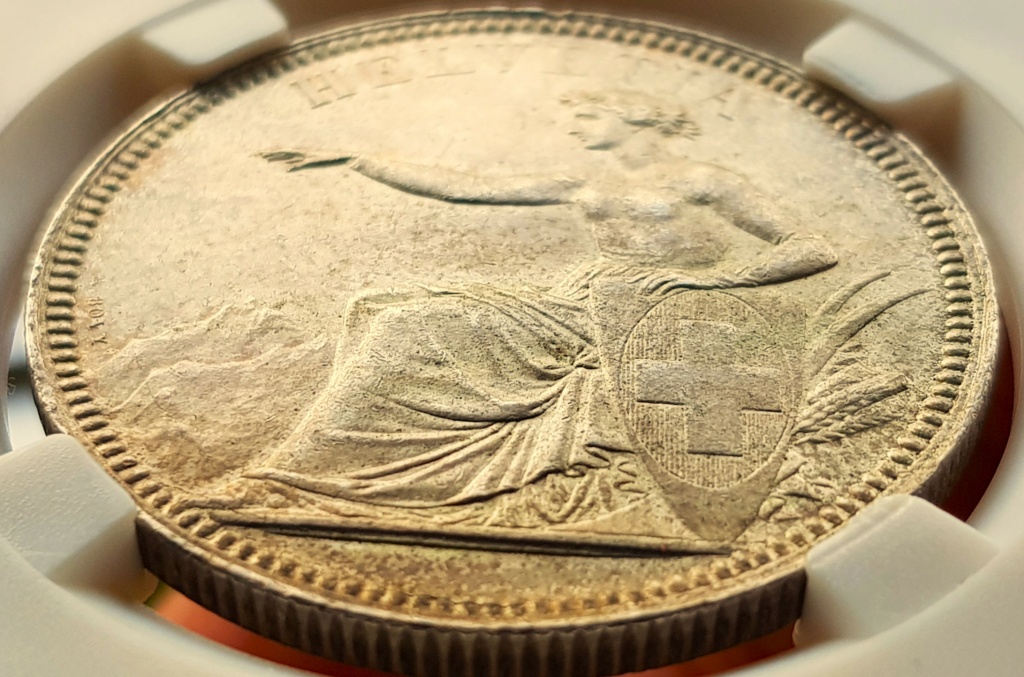 Suiza, 5 Francos de 1874 B. La Belleza de Helvetia sentada 20240220